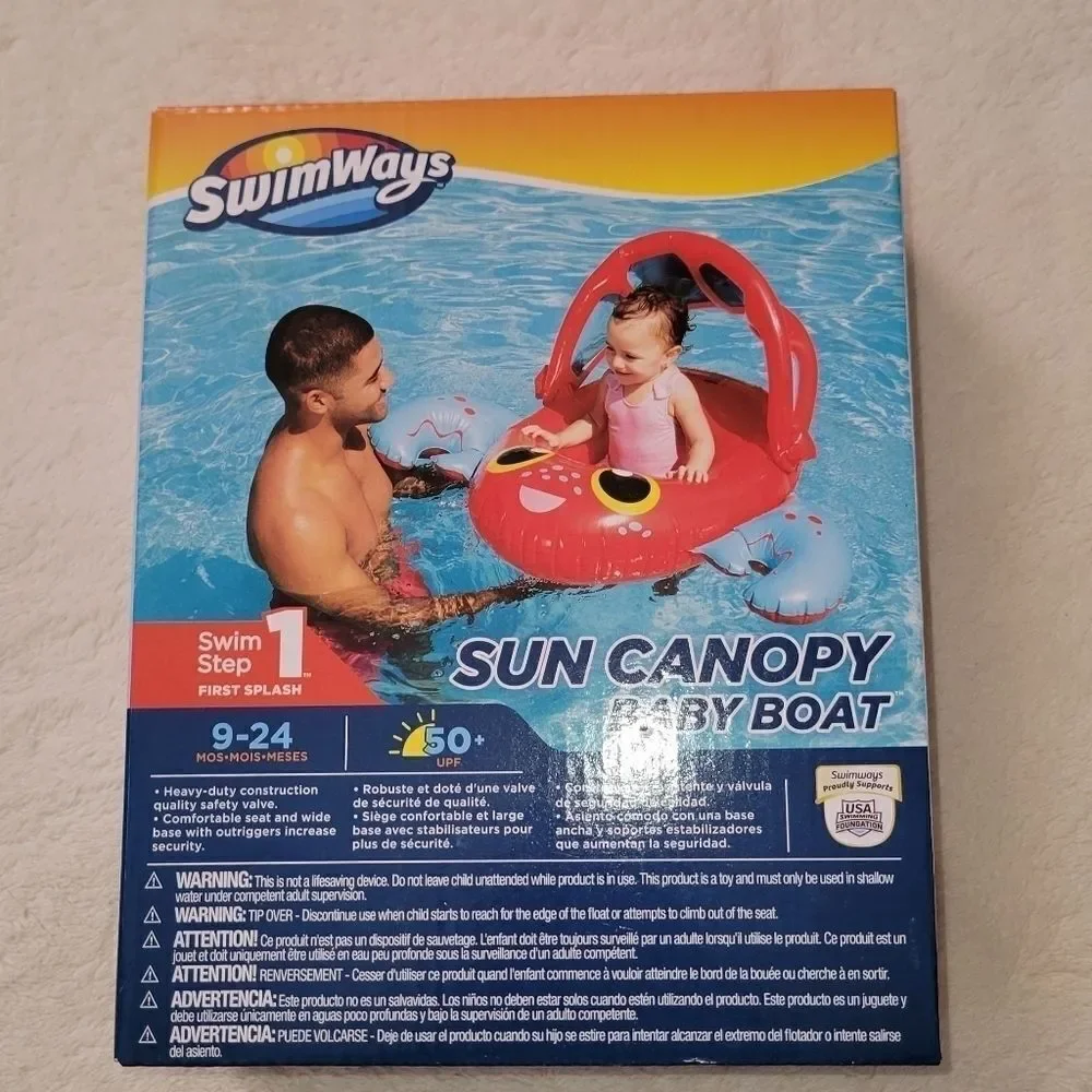Swimways sun Canopy Baby Boat Step 1 Ages 9-24 Months Swimming Crab or Palm